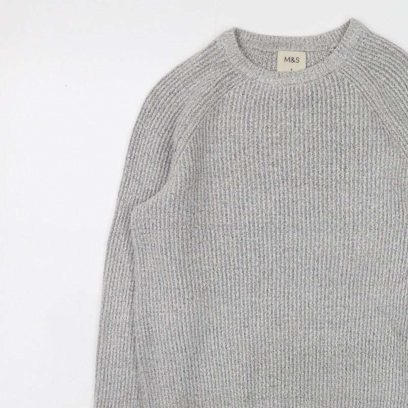 Additional view of Marks and Spencer Men's Grey Chunky Knit Crew Neck Jumper, size S