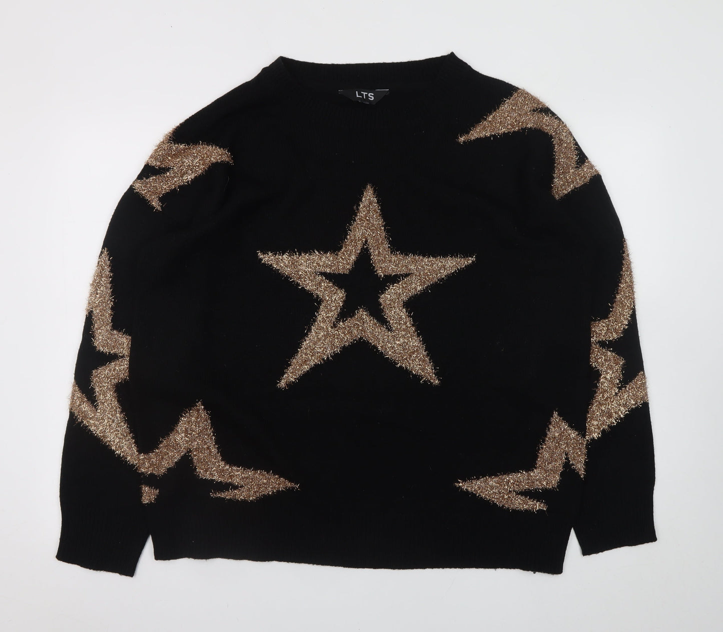 LTS Women Black Star Glitter Knit Pullover Jumper Size 18-20
