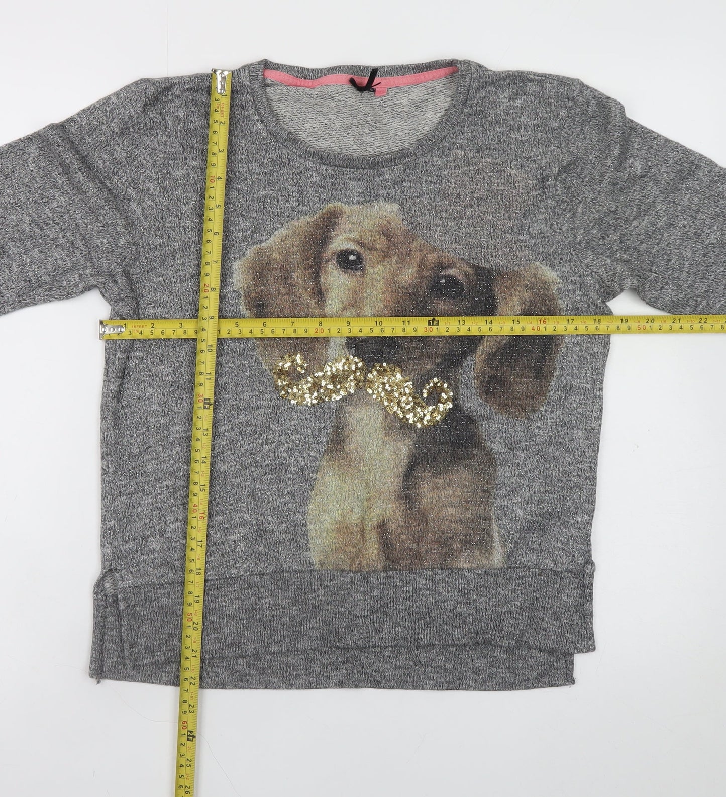 Next Girls Grey Sequin Dog Jumper 16 Years Long Sleeve Pullover
