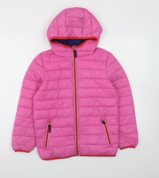 Boden Girls Pink Hooded Puffer Jacket 9-10 Years Quilted Zip Winter Coat