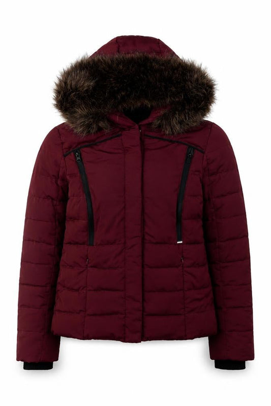 Superdry Women's Red Hooded Fur Trim Puffer Jacket Size S