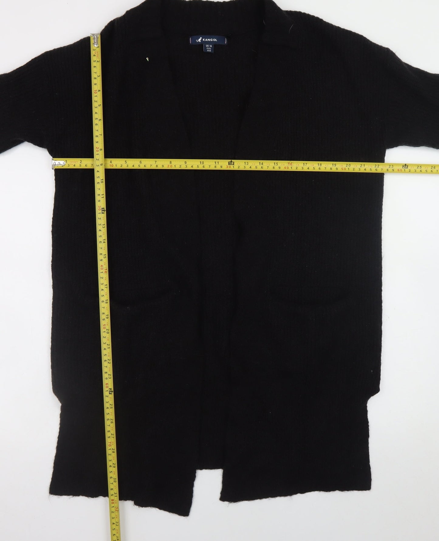 Kangol Womens Black Size 14 Open Front Long Sleeve Knit Cardigan