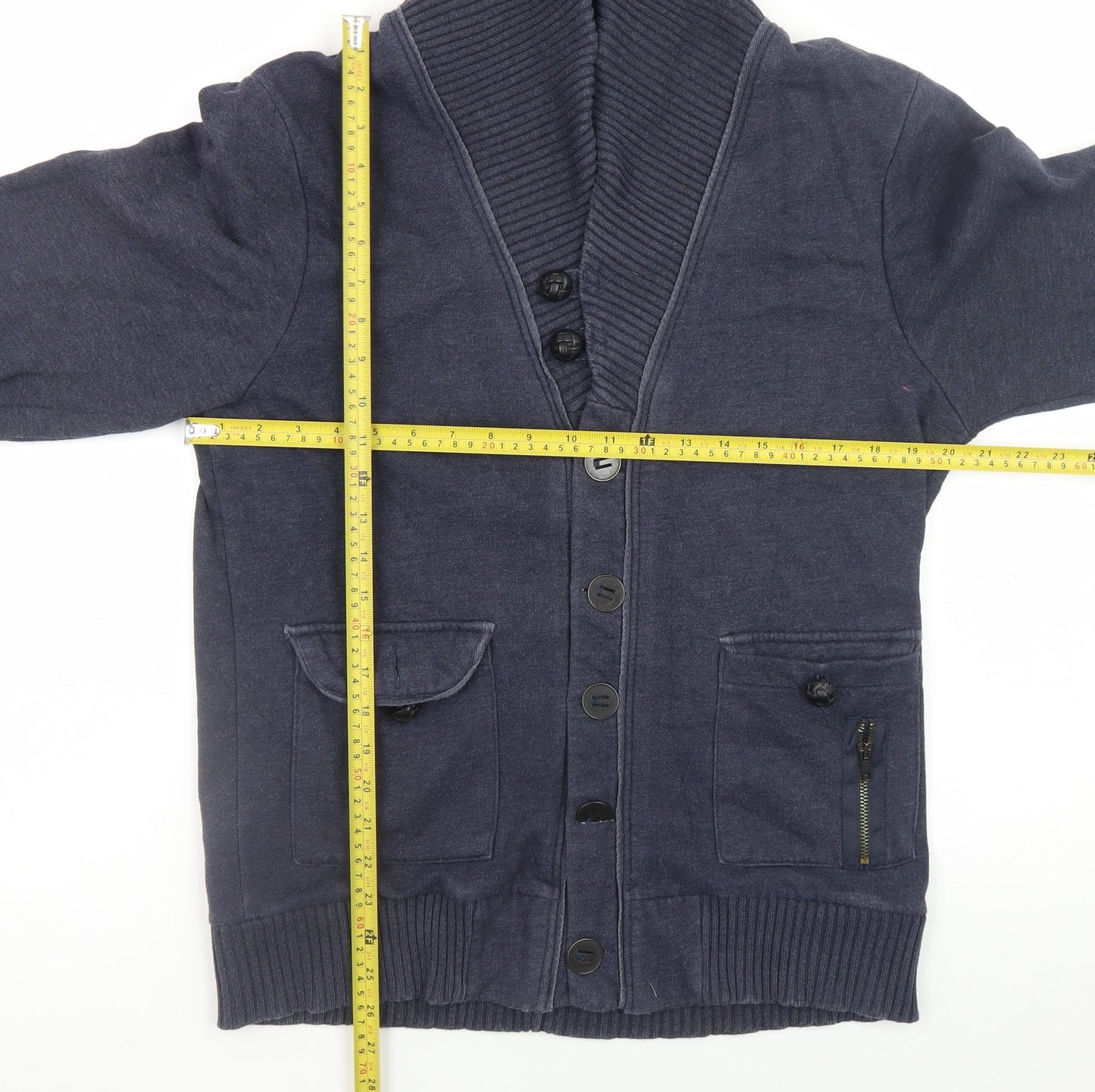 River Island Men's Blue Shawl Collar Cardigan Jumper Size L