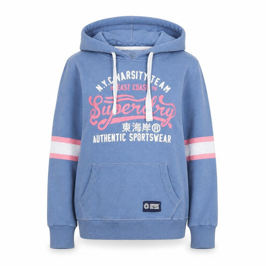 Superdry Womens Blue XS Pullover Hoodie with Varsity Print