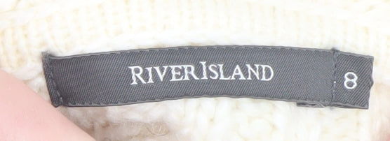 River Island Women Ivory Wool Blend Cowl Neck Cable Knit Jumper Size 8