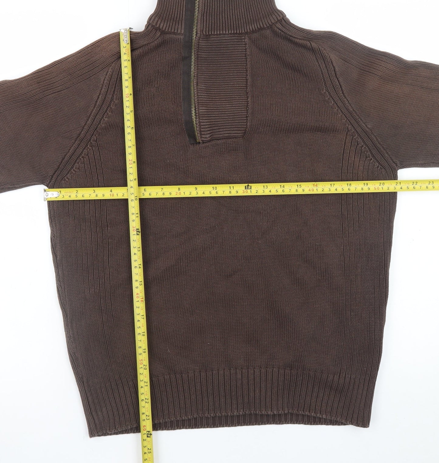 Zara Man Brown 1/2 Zip High Neck Cotton Jumper L