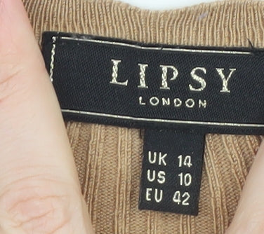 Lipsy Women’s Beige V-Neck Long Sleeve Knit Jumper Size 14