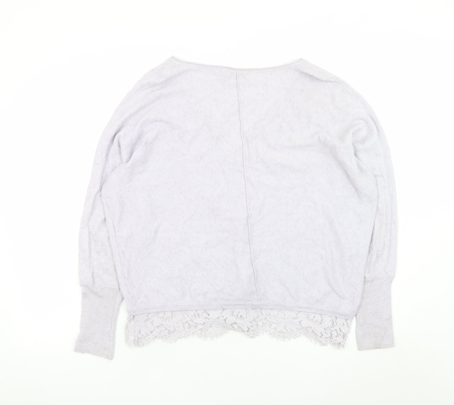 Mint Velvet Women's Grey V-Neck Lace Hem Relaxed Jumper Size 14