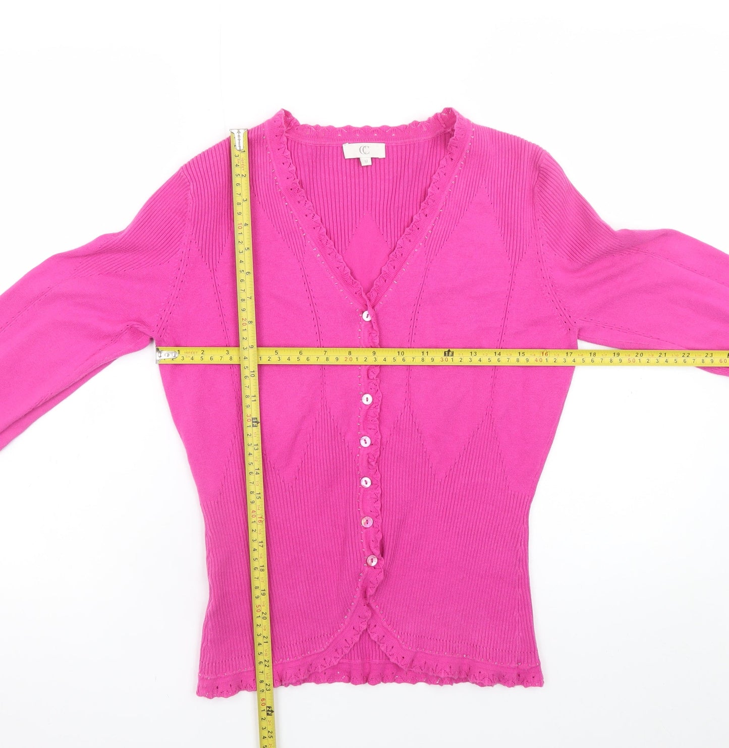 CC Women’s Pink V-Neck Button Cardigan Knit Jumper Size M