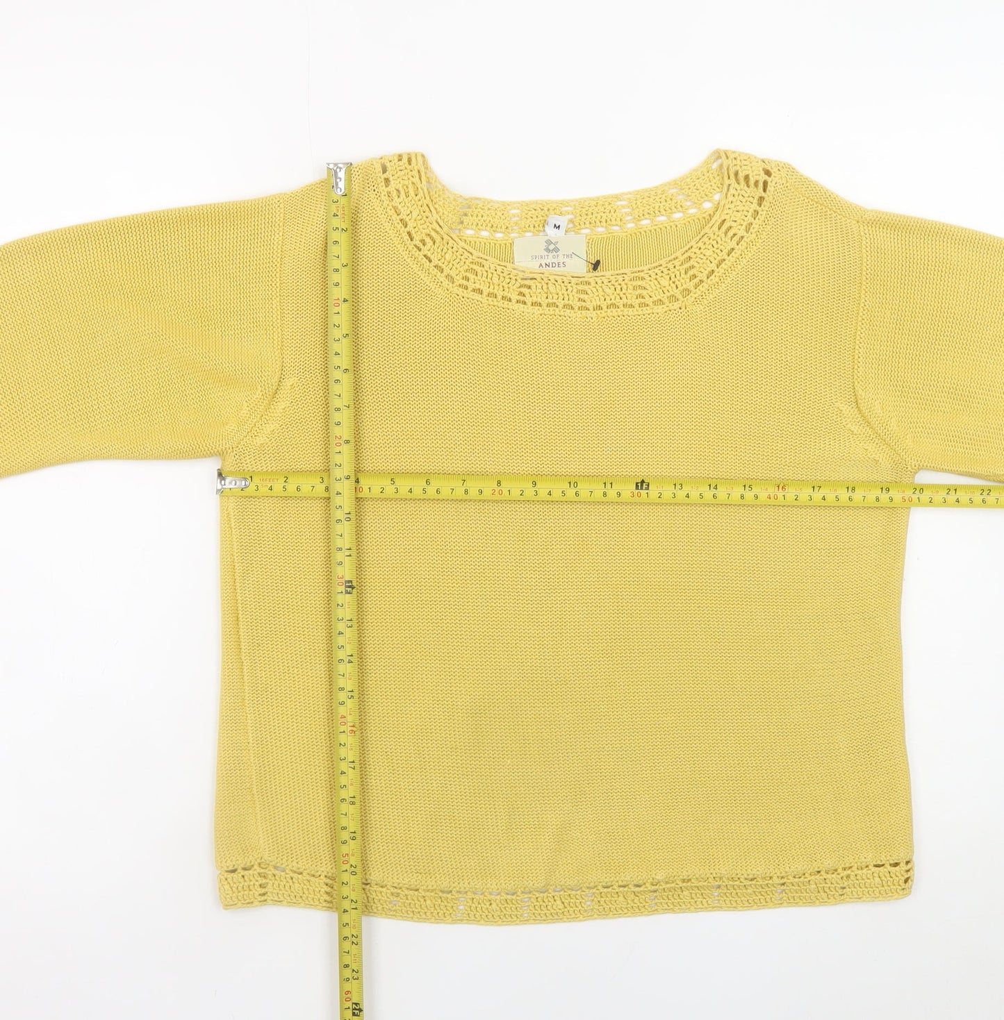 Spirit of the Andes Women's Yellow Knit Jumper Size M Cotton Blend