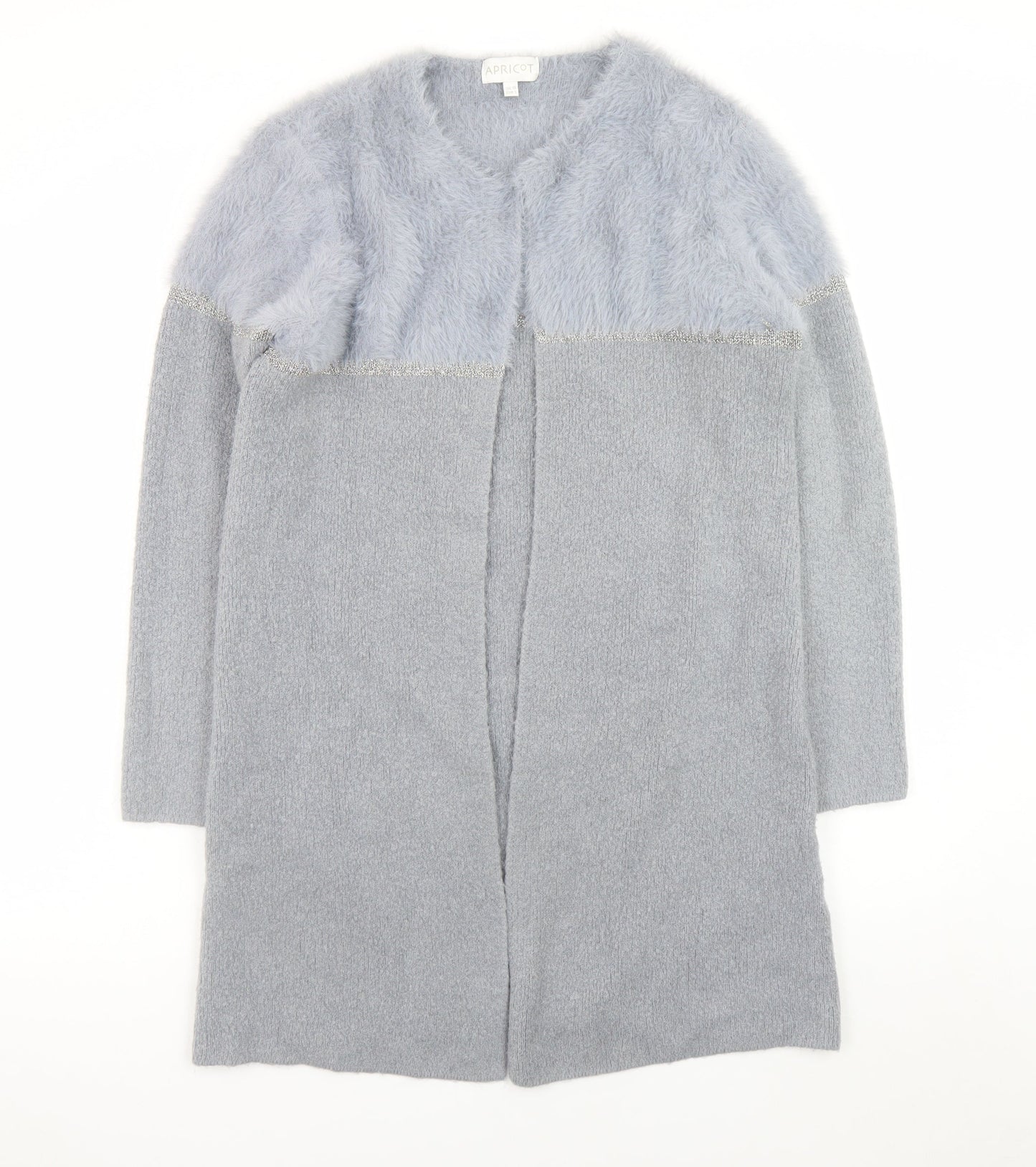 Apricot Women’s Grey Faux Fur Trim Open Knit Long Sleeve Cardigan UK 10