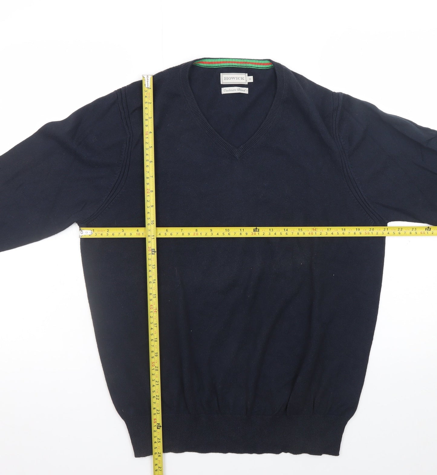 Howick Men's Blue Cashmere Blend V-Neck Pullover Jumper M