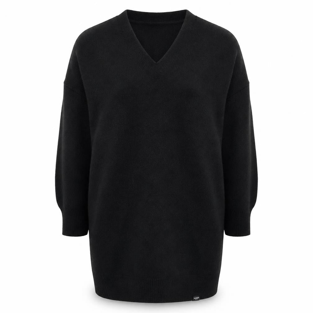 Superdry Women Black Size 8 Knit Jumper Dress V-Neck Wool Blend Winter