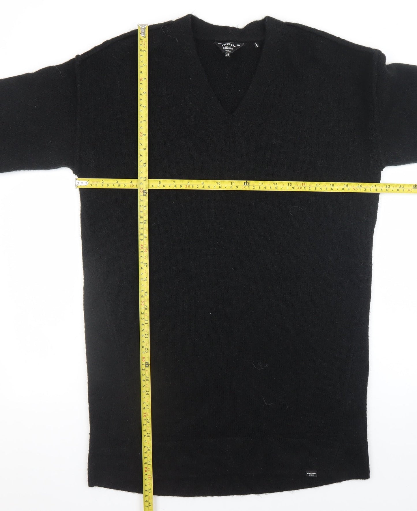 Superdry Women Black Size 8 Knit Jumper Dress V-Neck Wool Blend Winter