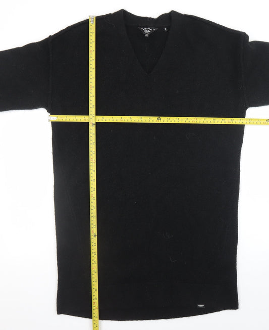 Superdry Women Black Size 8 Knit Jumper Dress V-Neck Wool Blend Winter