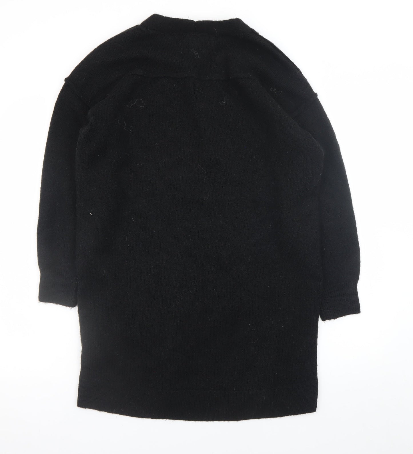 Superdry Women Black Size 8 Knit Jumper Dress V-Neck Wool Blend Winter