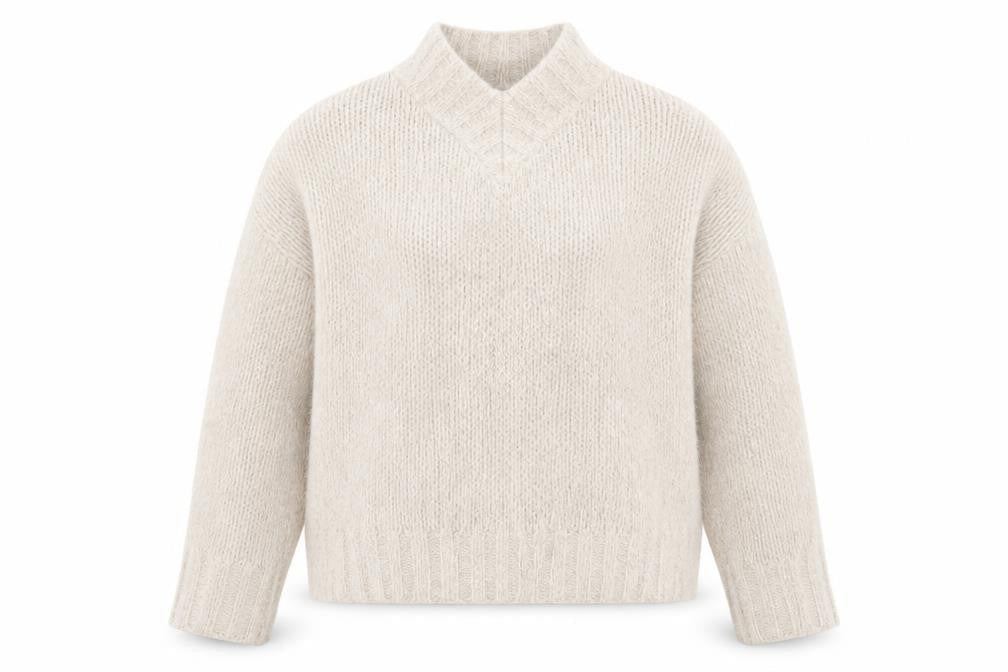 Anthropologie Women’s Beige Wool Blend V-Neck Pullover Jumper L