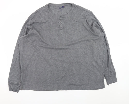 Lands' End Men's Grey Long Sleeve Henley T-Shirt XXL Cotton
