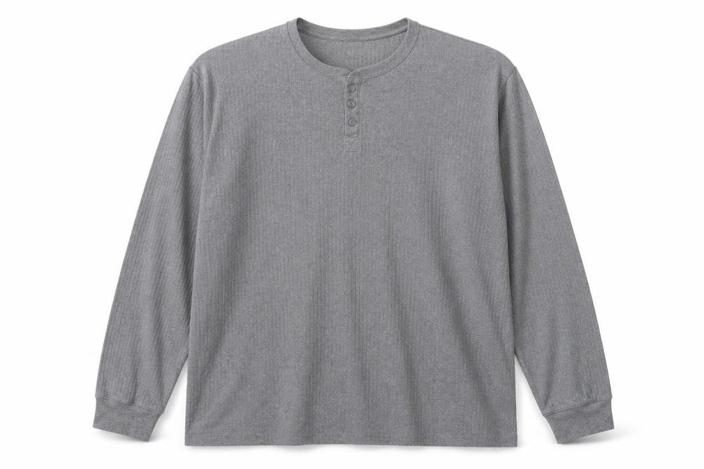Lands' End Men's Grey Long Sleeve Henley T-Shirt XXL Cotton