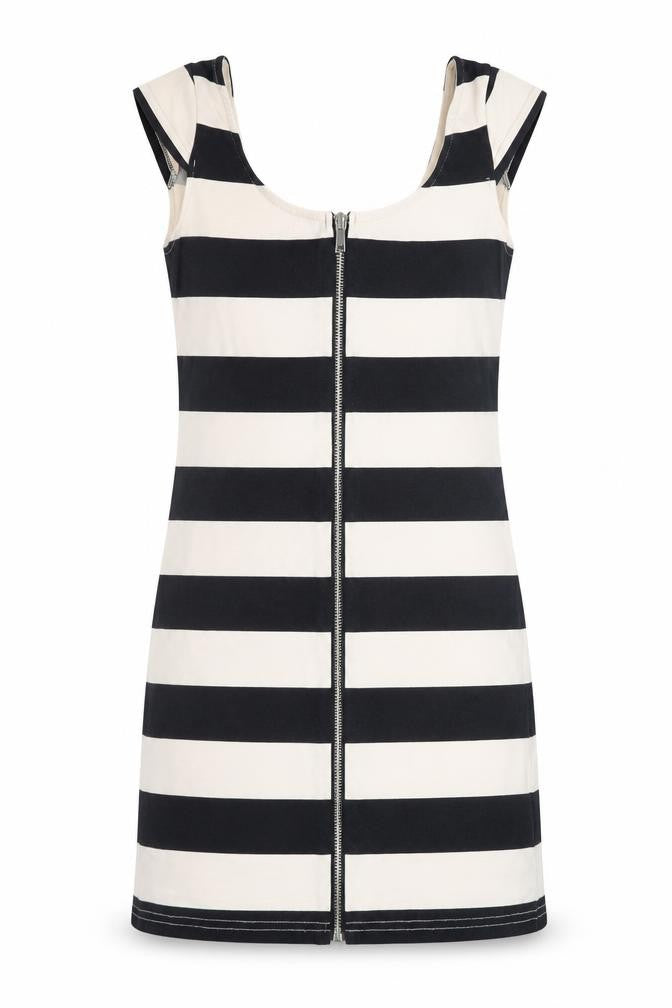 H&M Women Black Beige Striped Bodycon Short Dress Size 10
