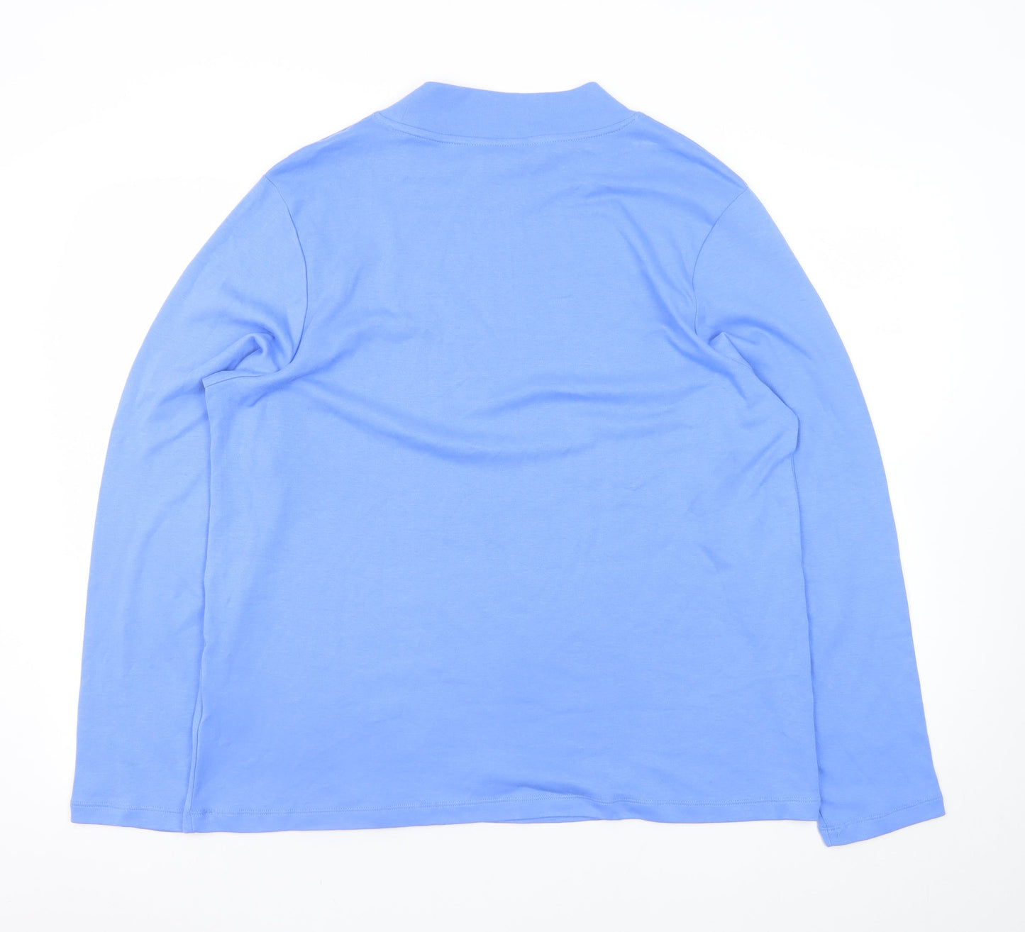 Cotton Traders Women's Blue Long Sleeve Mock Neck Cotton T-Shirt Size 12