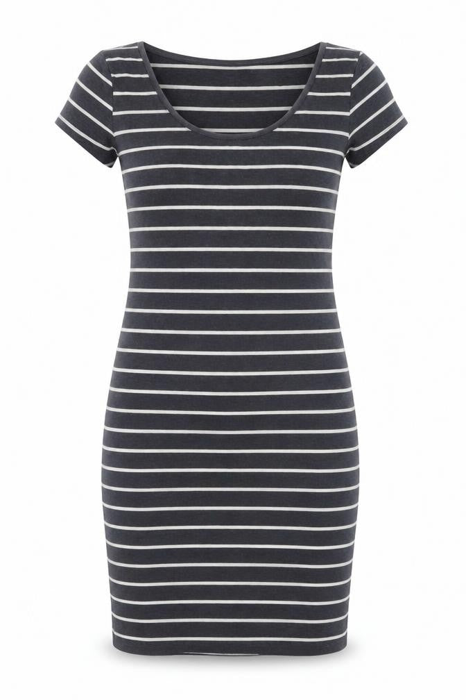 H&M Women Black Stripe Bodycon Dress Size 14 Short Sleeve Jersey