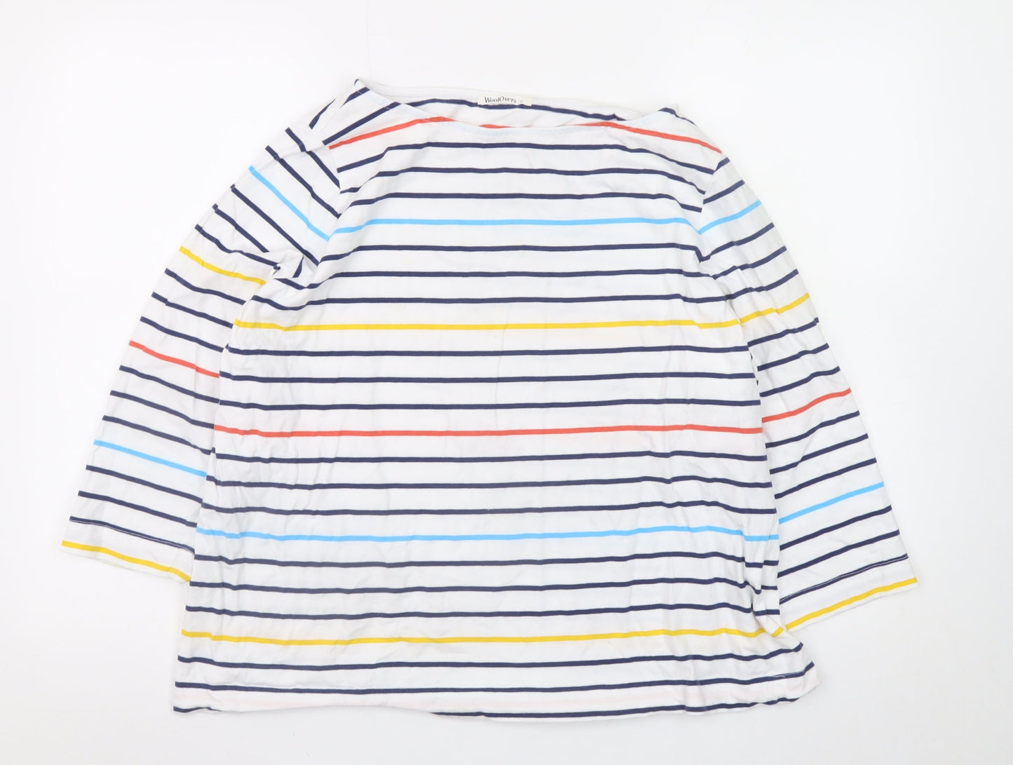 WoolOvers Womens Multicoloured Striped Cotton 3/4 Sleeve T-Shirt L
