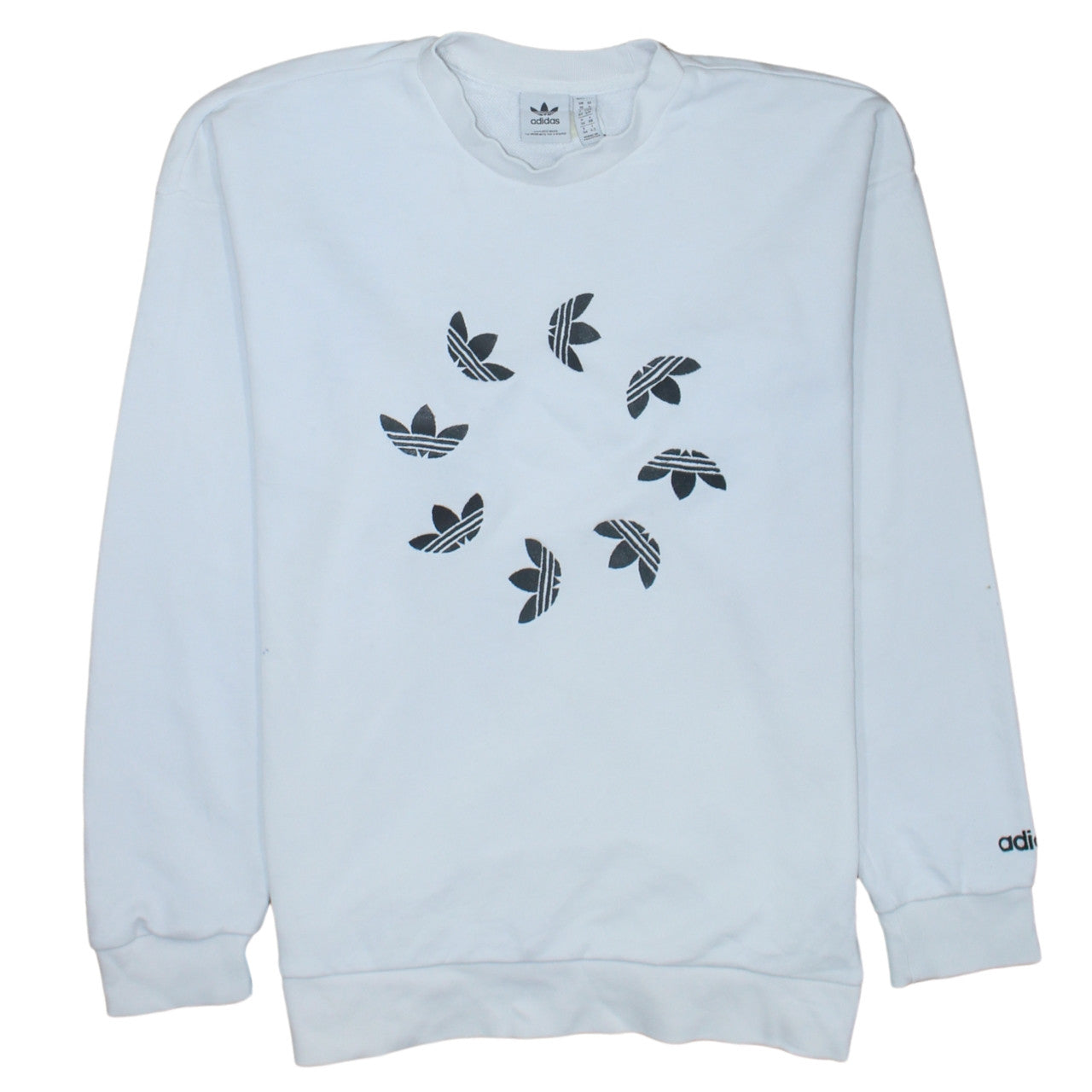 Adidas Women White Crew Neck Sweatshirt Size 10 Logo Print Pullover
