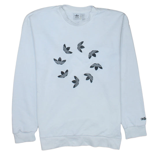Adidas Women White Crew Neck Sweatshirt Size 10 Logo Print Pullover