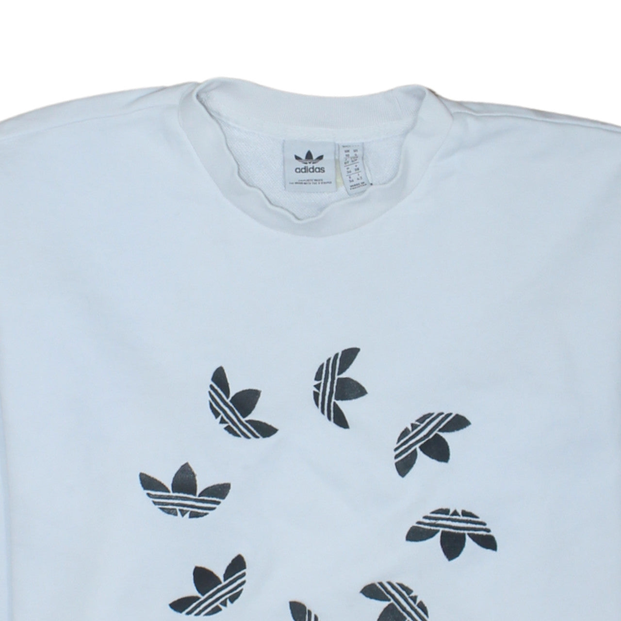 Adidas Women White Crew Neck Sweatshirt Size 10 Logo Print Pullover