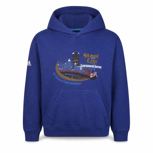 Adidas Boys Blue Pullover Hoodie YL Steel Cup Graphic Sweatshirt