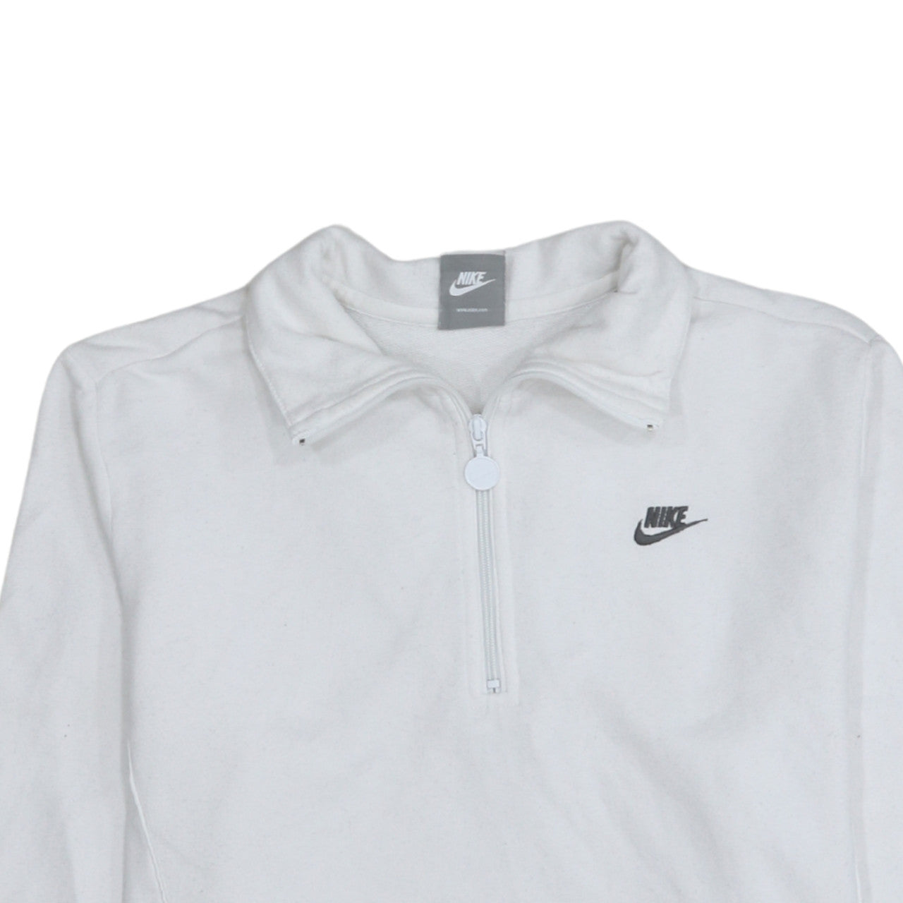Nike Girls White 1/4 Zip Fleece Sweatshirt Size L 14-16 Sports Pullover