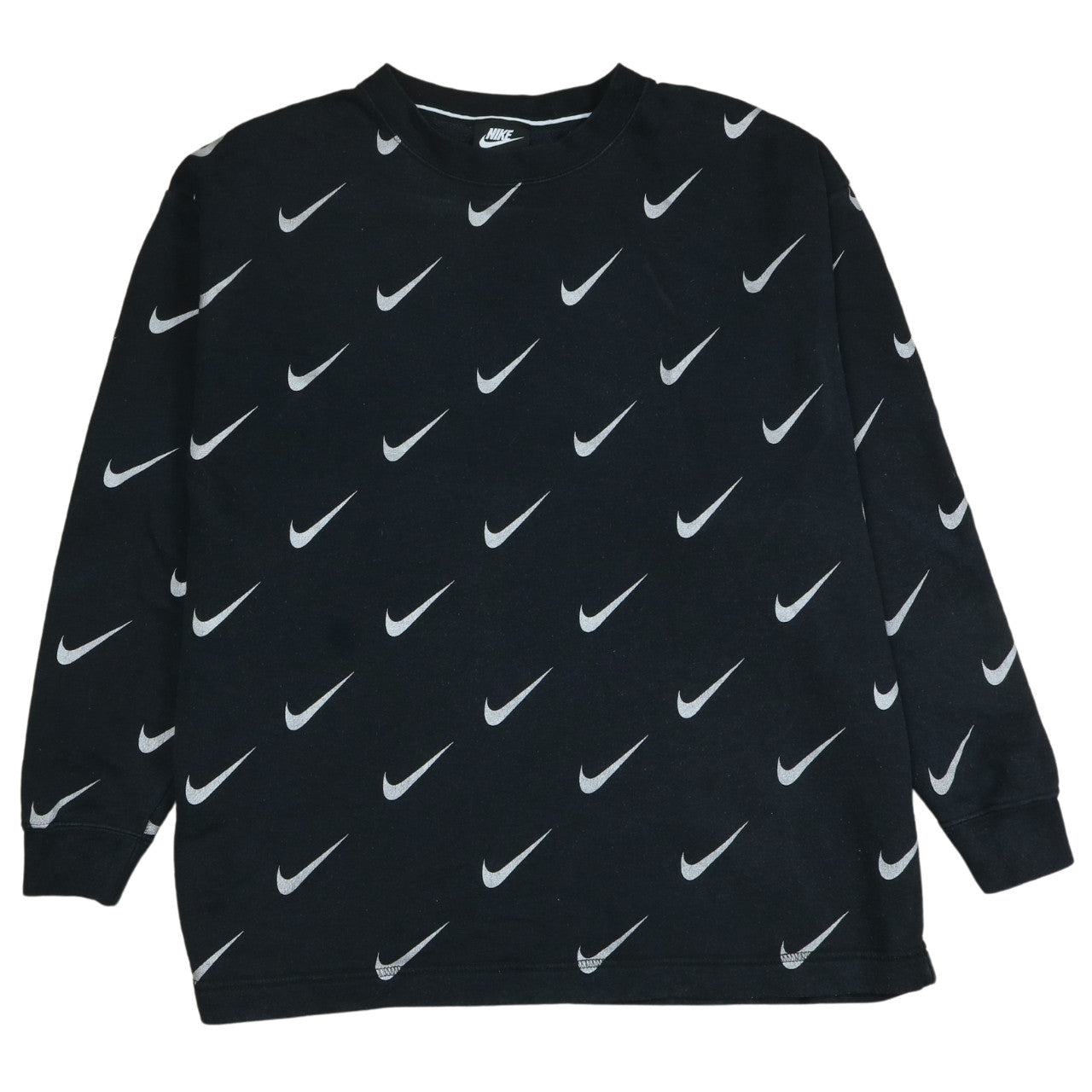 Nike Women’s Black Small Pullover Sweatshirt with All-Over Logo Print