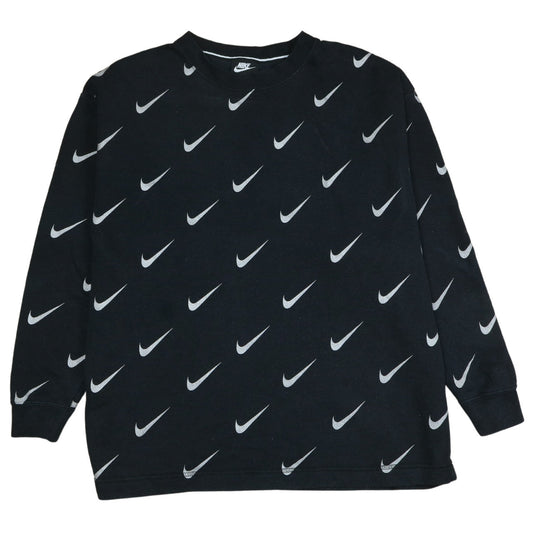 Nike Women’s Black Small Pullover Sweatshirt with All-Over Logo Print