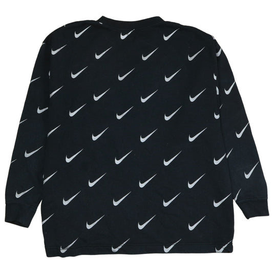 Nike Women’s Black Small Pullover Sweatshirt with All-Over Logo Print