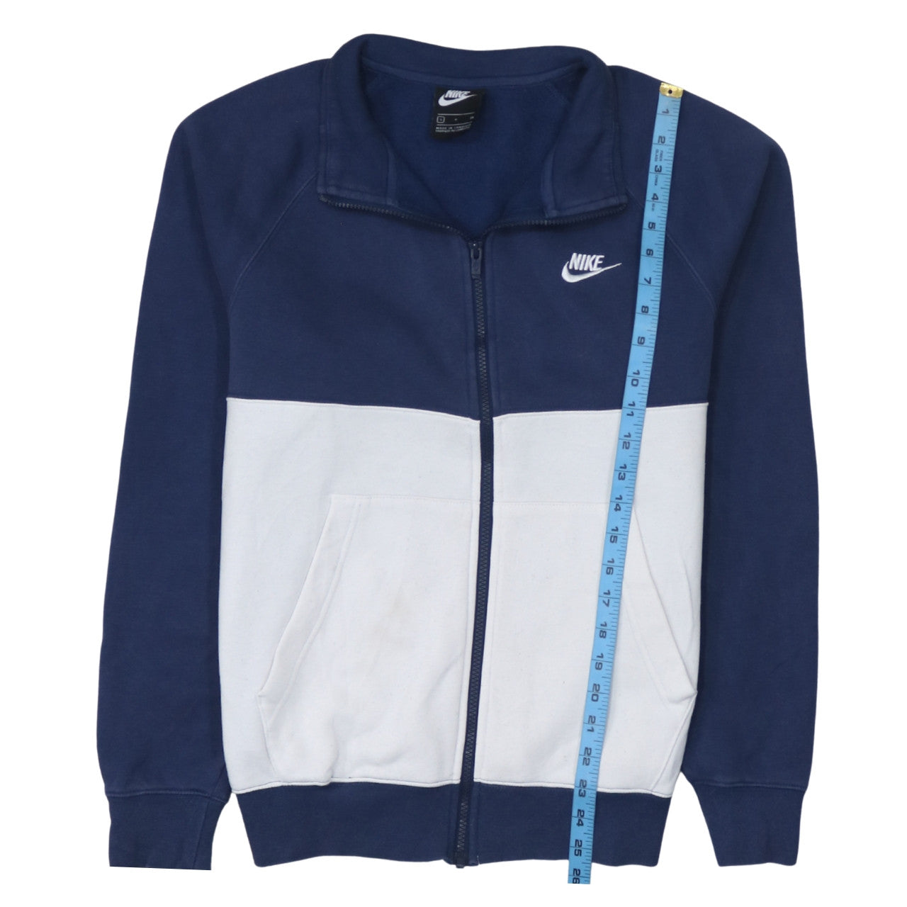 Nike Men's Blue and White Track Jacket Size S Full Zip Cotton Blend