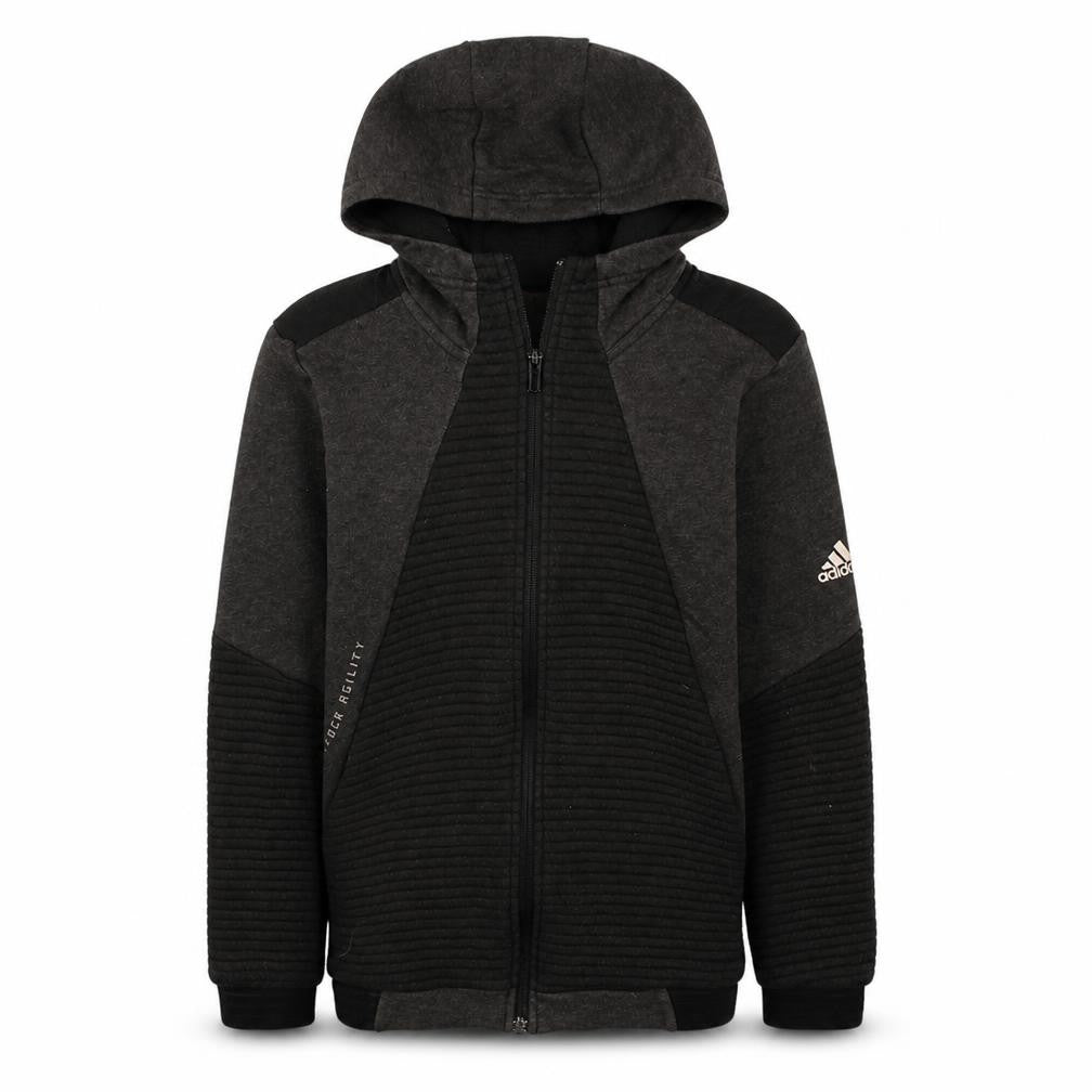 Front view of Adidas boys’ black full zip hoodie 11-12 years regular fit sportswear