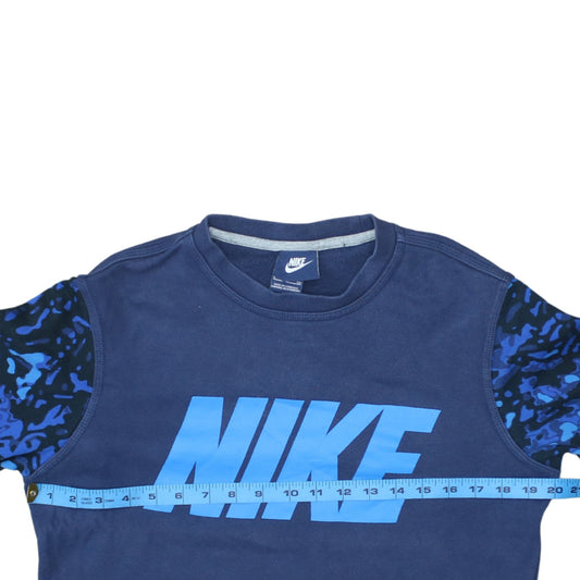 Nike Womens Blue Camo Sleeve Crew Neck Pullover Sweatshirt Size S