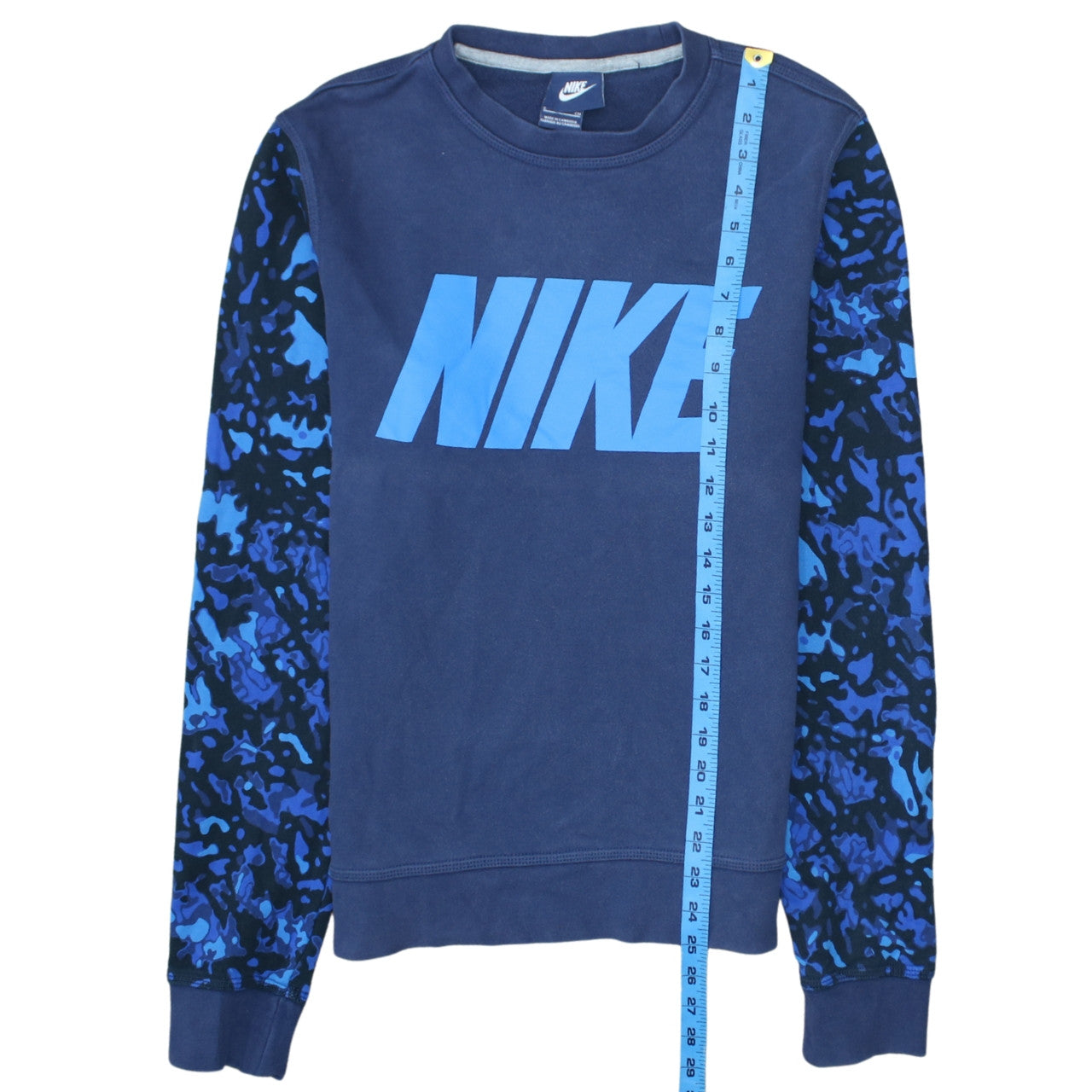 Nike Womens Blue Camo Sleeve Crew Neck Pullover Sweatshirt Size S