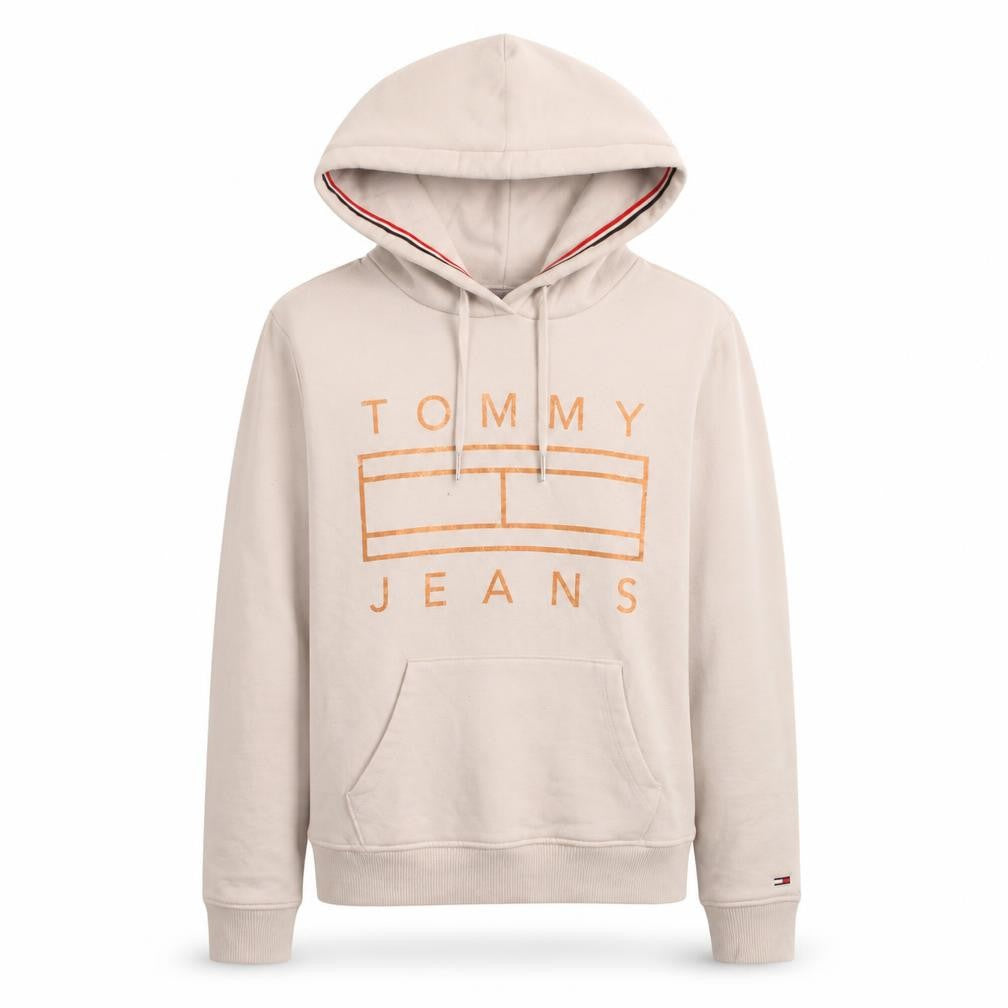 Tommy Jeans Women Beige Small Pullover Hoodie with Logo