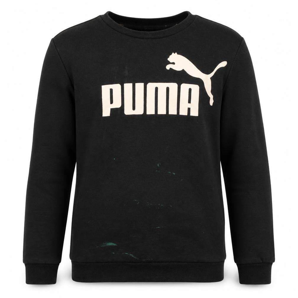 Front view of Puma boys’ black crew neck logo pullover sweatshirt 11-12 years