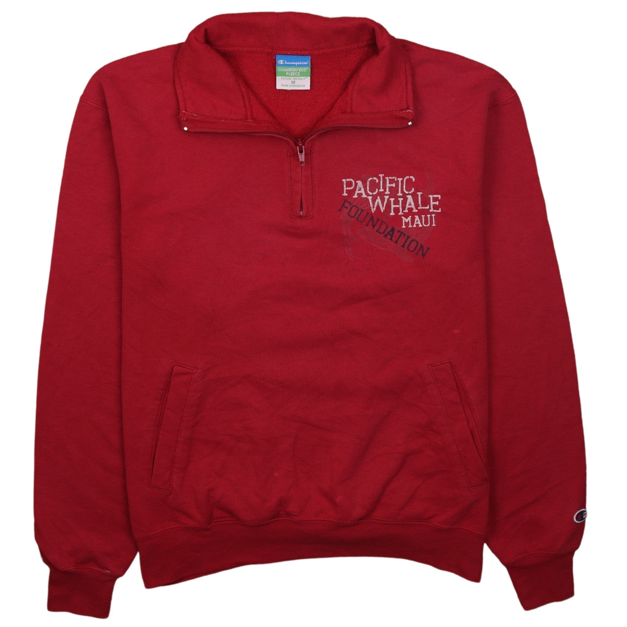 Champion Men Red 1/4 Zip Fleece Sweatshirt Pacific Whale Foundation M