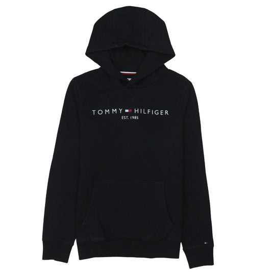 Tommy Hilfiger Boys Black Pullover Hoodie Size 164 Logo Fleece