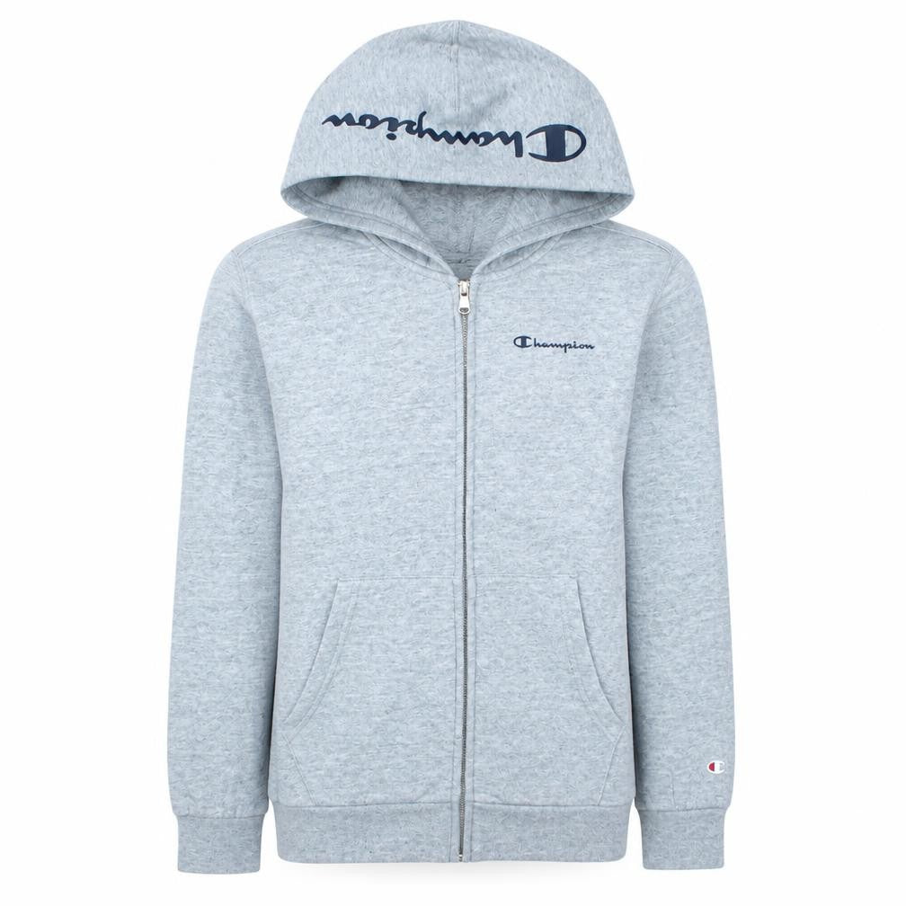 Front view of Champion boys’ grey full zip hoodie 13-14 years hooded fleece sweatshirt
