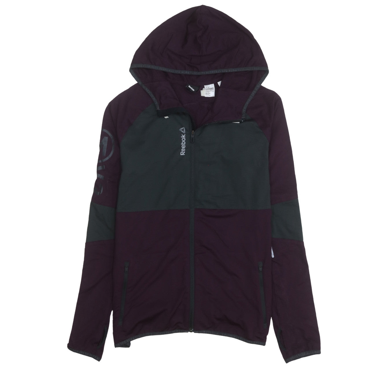 Reebok Womens Purple Black Full Zip Hoodie Size L Lightweight Sportswear