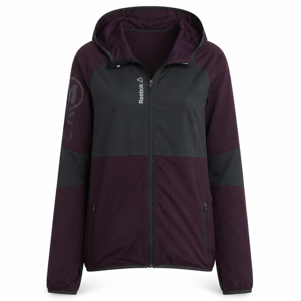 Reebok Womens Purple Black Full Zip Hoodie Size L Lightweight Sportswear