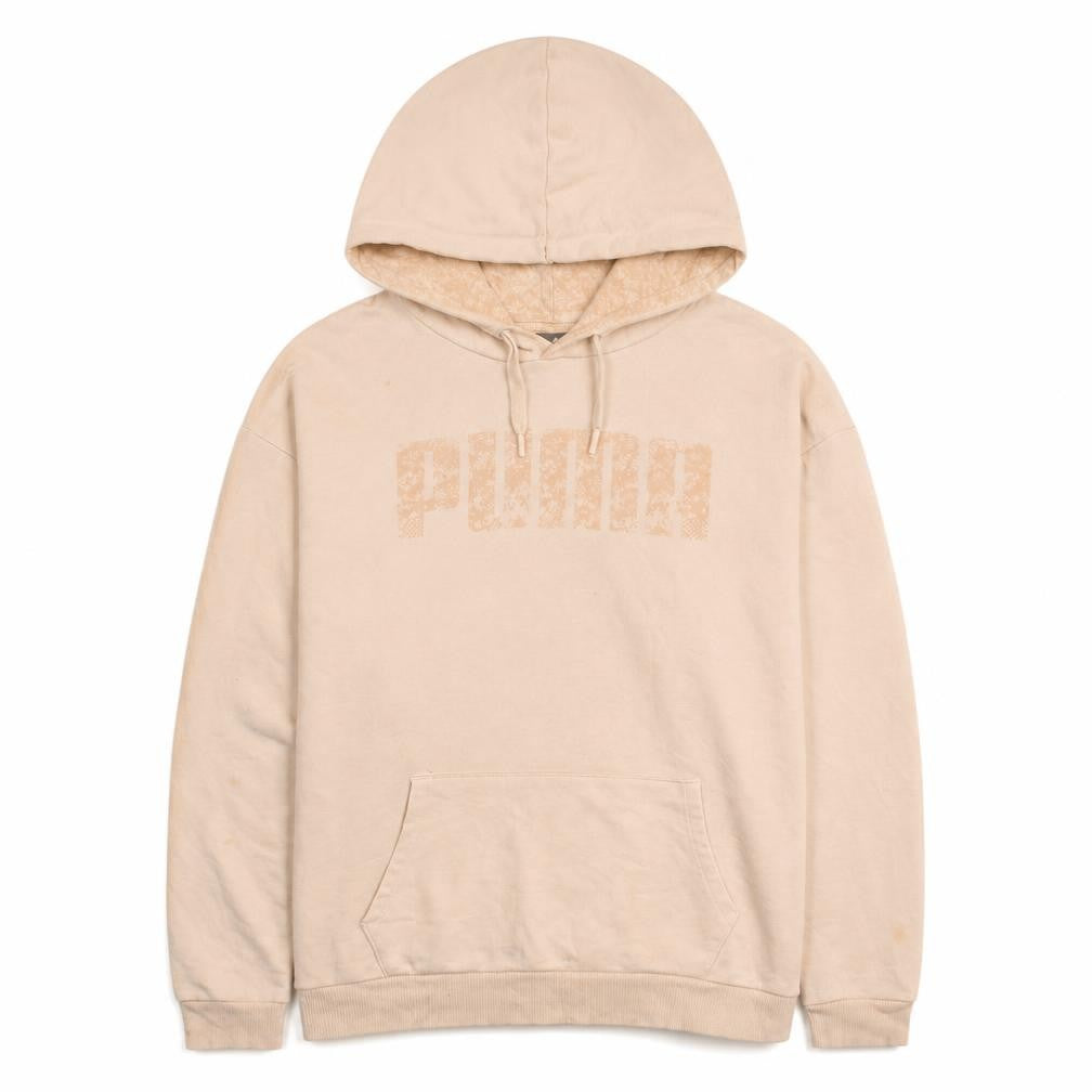 Puma Women Beige Pullover Hoodie XL Logo Print Casual Sweatshirt
