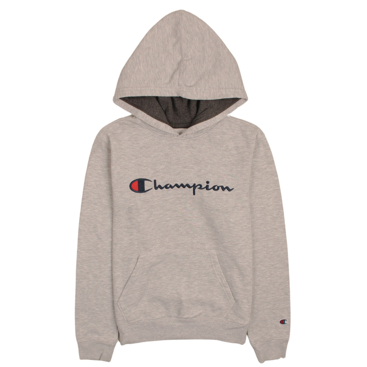Champion Boys Beige Hooded Pullover Sweatshirt L Logo Fleece Casual