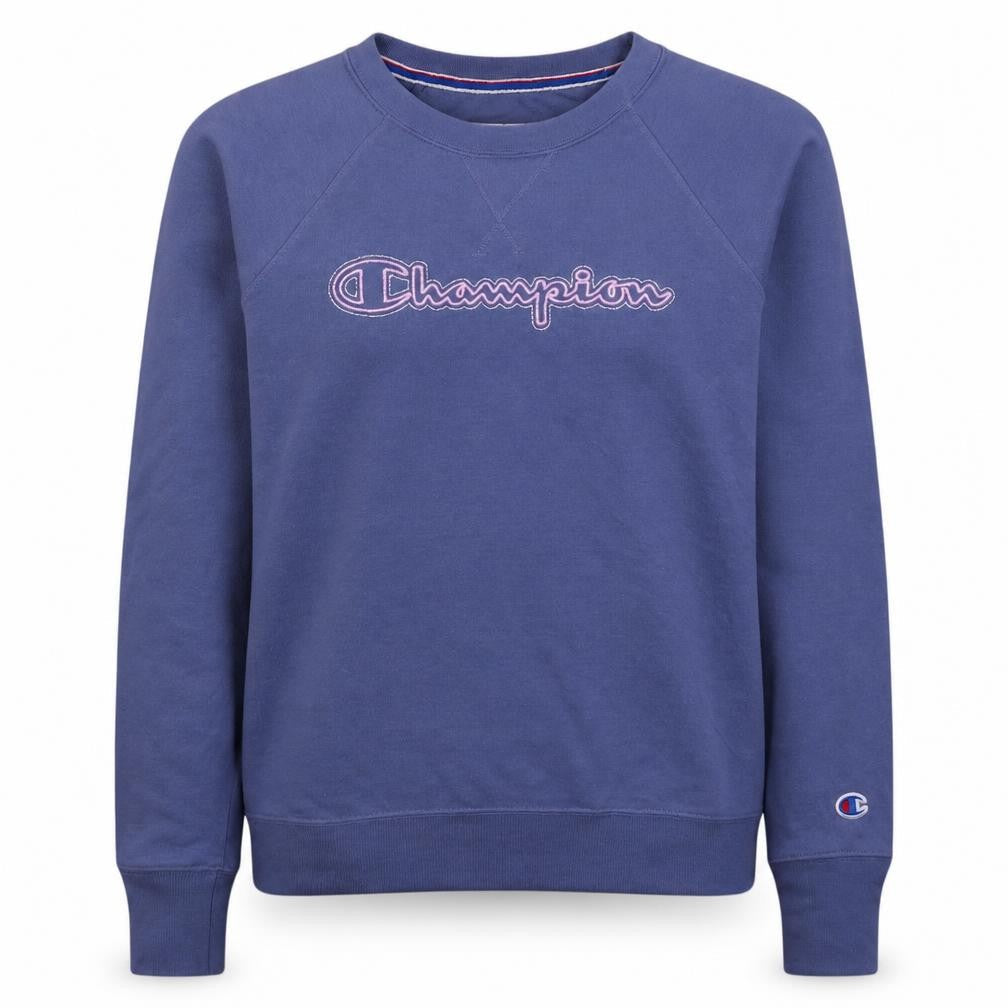 Champion Womens Blue XS Pullover Sweatshirt Crew Neck Logo Cotton Blend