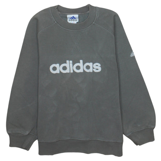Adidas Boys Grey Pullover Sweatshirt 10-11 Years Crew Neck Logo Fleece